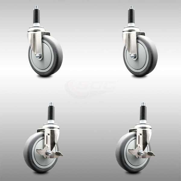 Service Caster 5 Inch 316SS Thermoplastic Rubber Swivel 3/4 Inch Stem Caster Brake SCC, 2PK SCC-SS316EX20S514-TPRB-2-TLB-2-34 - main